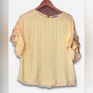 Naked Zebra Bright Yellow Silky Soft Ruffle Sleeves w/Classy Zipper Back Size M